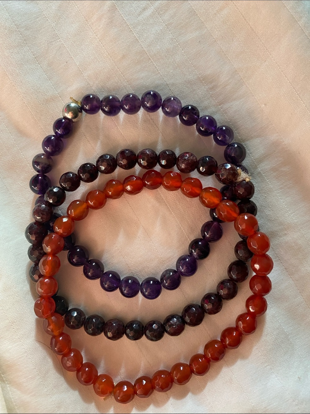 Beaded Gemstone Stretch Bracelet Set Amethyst, Carnelian, Red Garnet stones